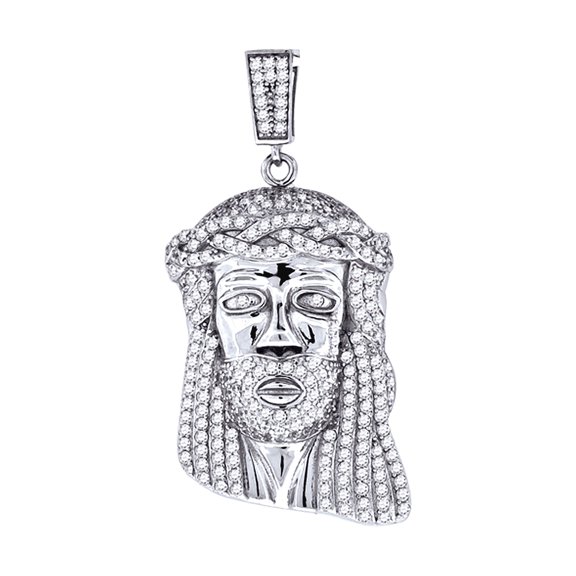 925 Sterling Silver Mens Cubic Zirconia Jesus Religious Charm Pendant Necklace for Men - 8.9 Grams