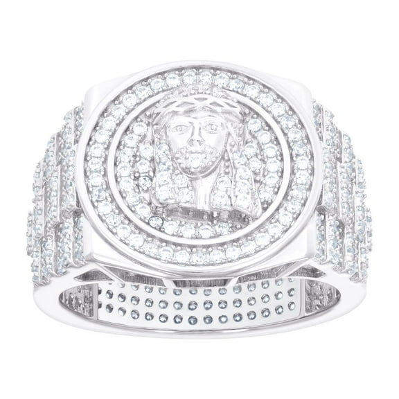 925 Sterling Silver Mens Cubic Zirconia Jesus Religious Ring 18.4x5.8mm Wide Size 9 Ring for Men