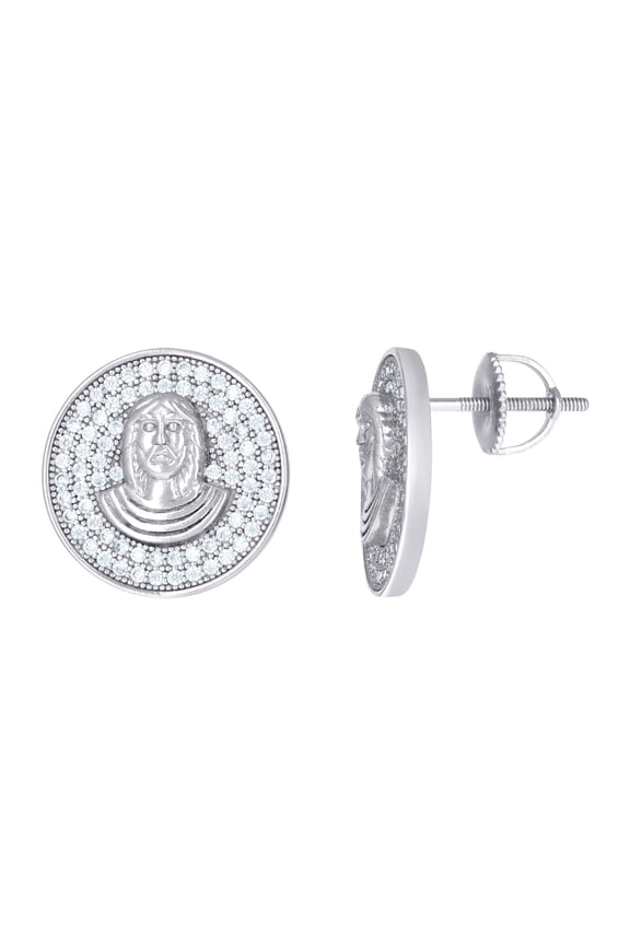 925 Sterling Silver Mens Cubic Zirconia Jesus Religious Stud Earrings 15.8x15.8mm Wide Earring for Men