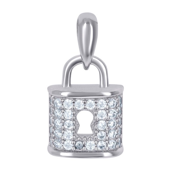 925 Sterling Silver Mens Cubic Zirconia Lock Charm Pendant 17.7x9.2mm Wide Necklace for Men