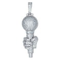 thumbnail image 1 of 925 Sterling Silver Mens Cubic Zirconia Mic In Hand Fashion Charm Pendant 45.4x13.4mm Wide Necklace for Men, 1 of 2