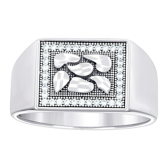 925 Sterling Silver Mens Cubic Zirconia Nugget Square Head Fashion Ring 12.4x12.4mm Wide Size 8 Ring for Men