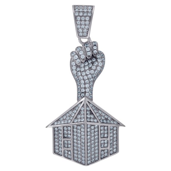 925 Sterling Silver Mens Cubic Zirconia Power Symbol Fashion Charm Pendant 49.5x24.8mm Wide Necklace for Men