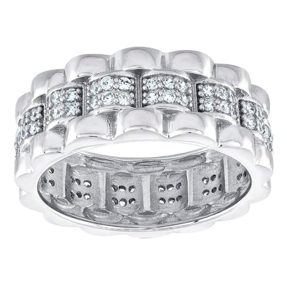 925 Sterling Silver Mens Cubic Zirconia Presidential Size 10 7.5mm Eternity Ring Band Wedding Band for Men
