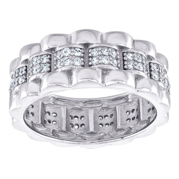925 Sterling Silver Mens Cubic Zirconia Presidential Size 9 7.5mm Eternity Ring Band Wedding Band for Men