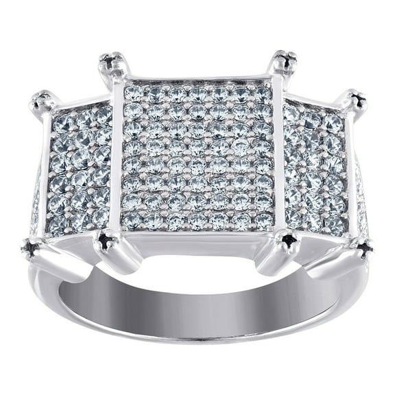 925 Sterling Silver Mens Cubic Zirconia Rectangle Head Size 9 Cluster Band Ring Wedding Band for Men