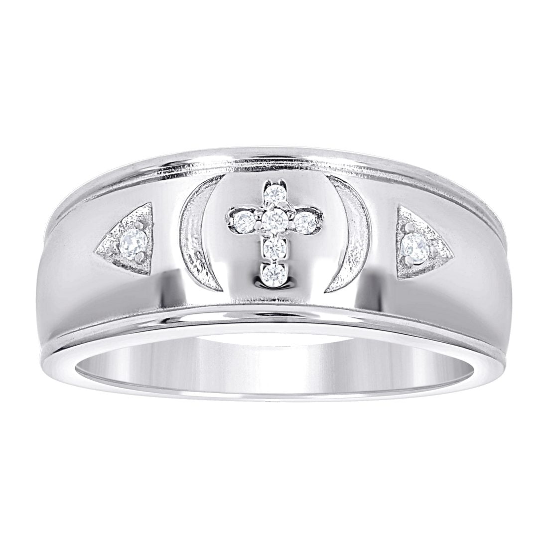 925 Sterling Silver Mens Cubic Zirconia Religious Faith Cross Wedding ...
