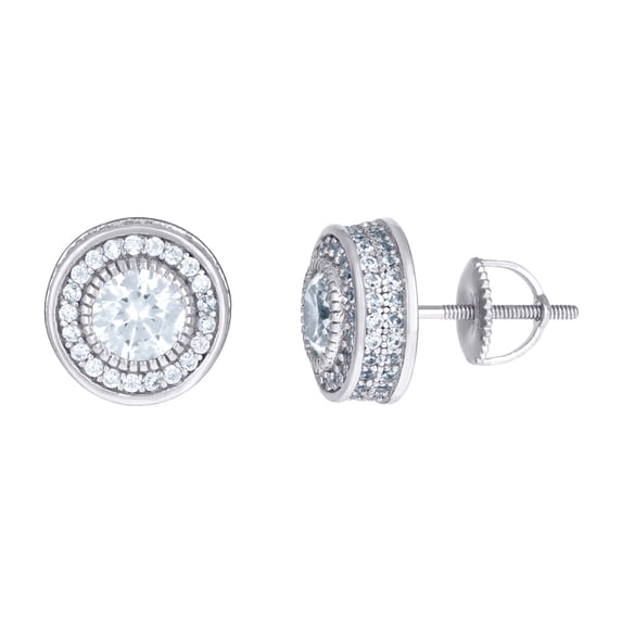925 Sterling Silver Mens Cubic Zirconia Round Fashion Stud Earrings 10.4x10.4mm Wide Earring for Men