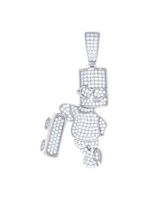 925 Sterling Silver Mens Cubic Zirconia Skateboard Fashion Pendant 56.2x26.9mm Wide Necklace for Men