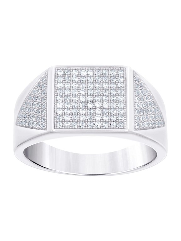 925 Sterling Silver Mens Cubic Zirconia Square Head Fashion Ring 12.5mm Wide Size 9 Ring for Men