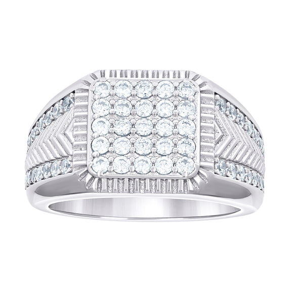 925 Sterling Silver Mens Cubic Zirconia Square Head Fashion Ring 13.2mm ...