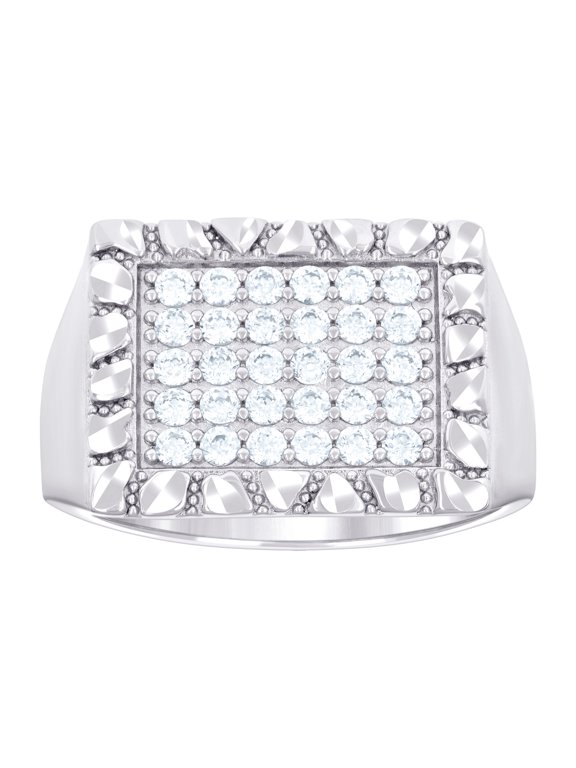 925 Sterling Silver Mens Cubic Zirconia Square Head Fashion Ring 15.3x15.3mm Wide Size 10 Ring for Men