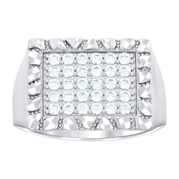 925 Sterling Silver Mens Cubic Zirconia Square Head Fashion Ring 15.3x15.3mm Wide Size 8 Ring for Men