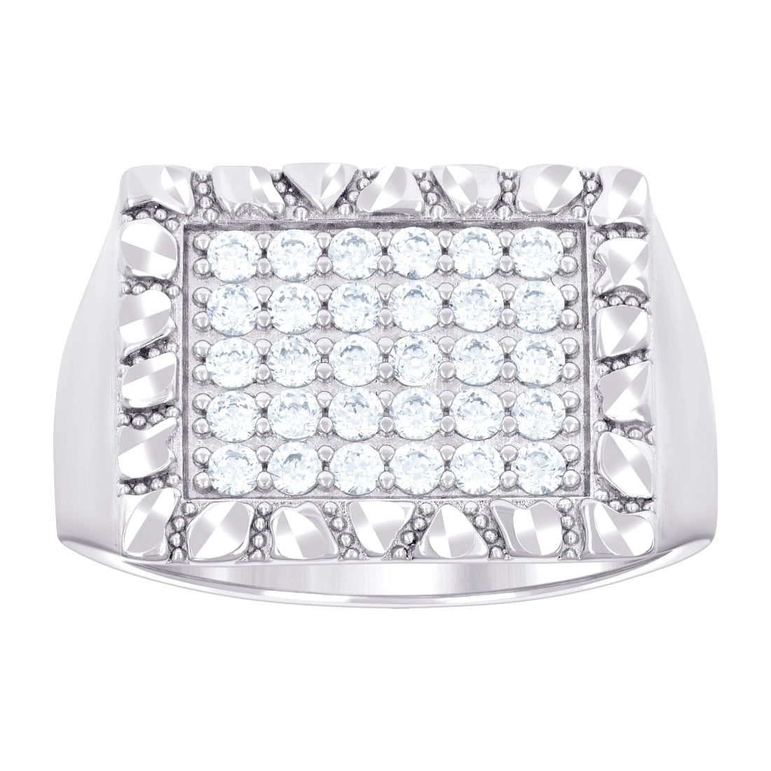 Sterling Silver Mens Large Cubic Zirconia Ring