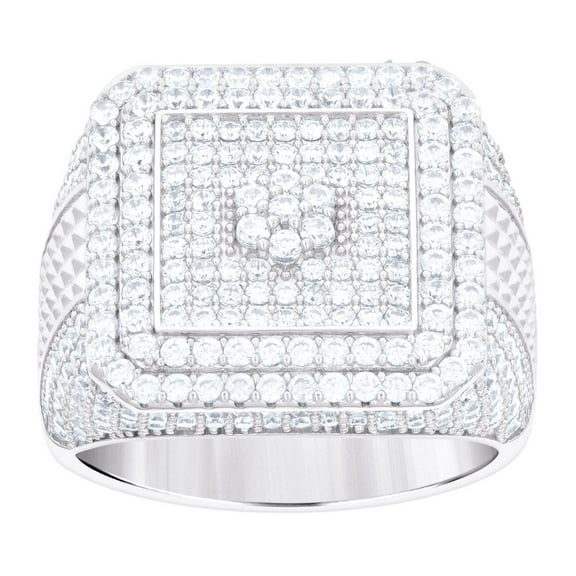 925 Sterling Silver Mens Cubic Zirconia Square Head Fashion Ring 19.8x5mm Wide Size 10 Ring for Men