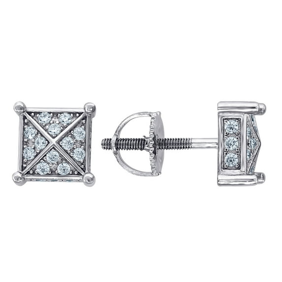 925 Sterling Silver Mens Cubic Zirconia Square Stud Earrings 7.8mm Wide Earring for Men - 2.1 Grams