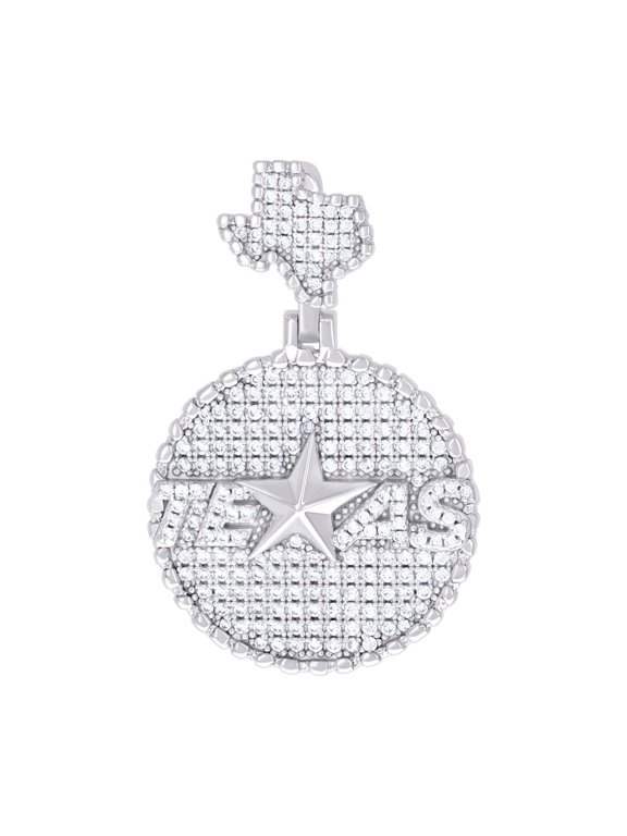 925 Sterling Silver Mens Cubic Zirconia Texas American States Globe and Maps Charm Pendant 41.1x26.1mm Wide Necklace for
