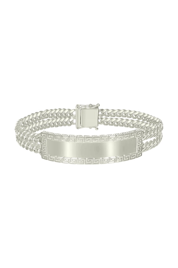 925 Sterling Silver Mens Cuban Link Greek Key ID Bracelet Size 8 Inches