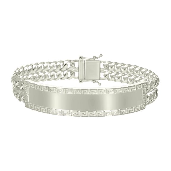 925 Sterling Silver Mens Cuban Link Greek Key ID Bracelet Size 8 Inches