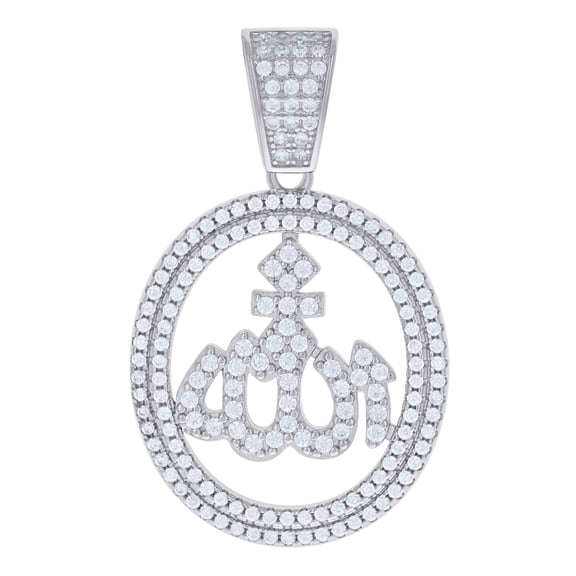 925 Sterling Silver Mens Cubic-Zirconia ALLAH Symbol Religious Charm Pendant