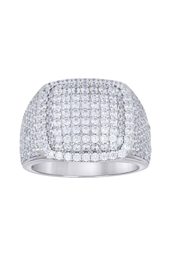 925 Sterling Silver Mens Cubic-Zirconia Cluster Square Head Fashion Ring Size 10