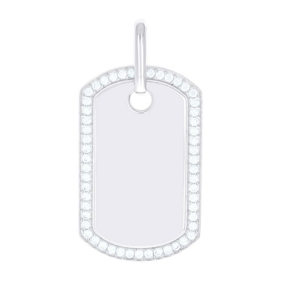 925 Sterling Silver Mens Cubic-Zirconia Dog Tag Fashion Charm Pendant