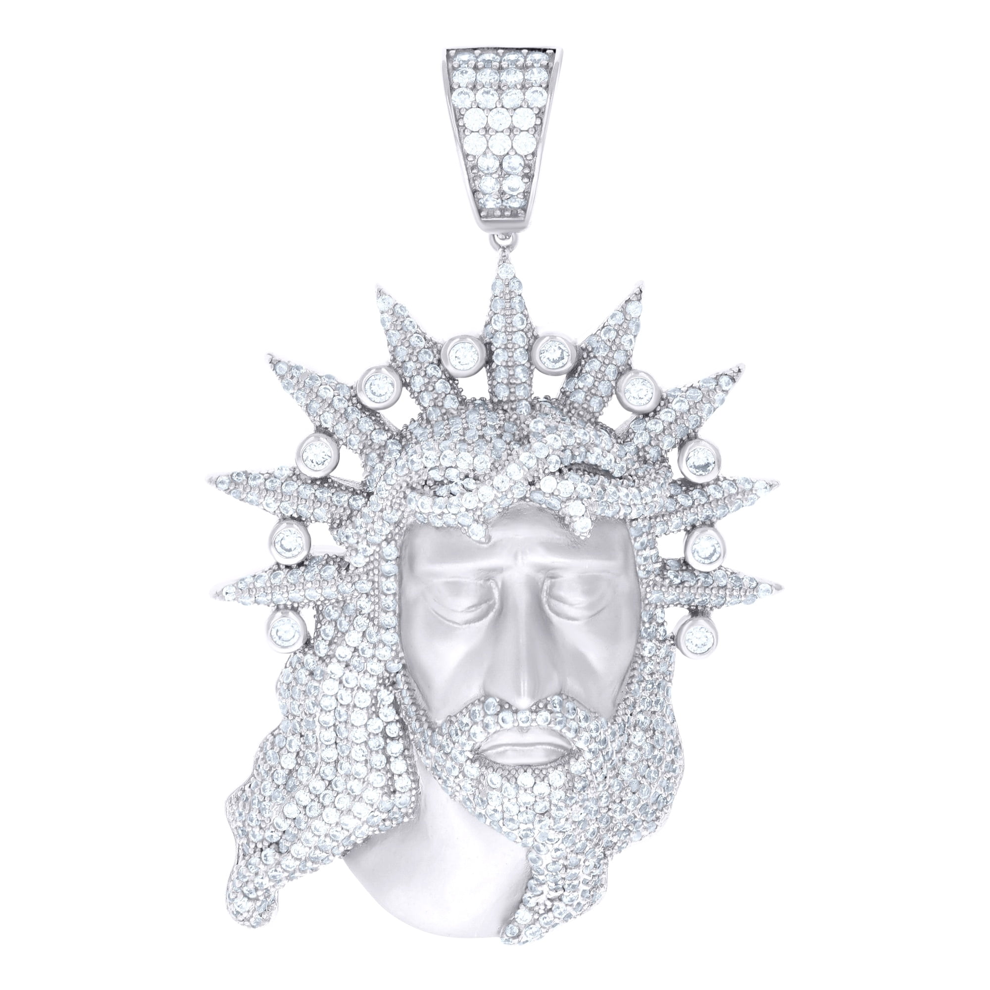 925 Sterling Silver Mens Cubic-Zirconia Jesus Religious Charm Pendant ...