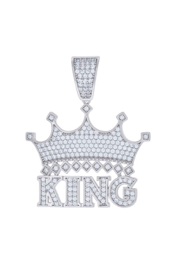 925 Sterling Silver Mens Cubic-Zirconia KING Crown Fashion Charm Pendant