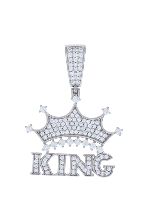 925 Sterling Silver Mens Cubic-Zirconia KING Fashion Charm Pendant