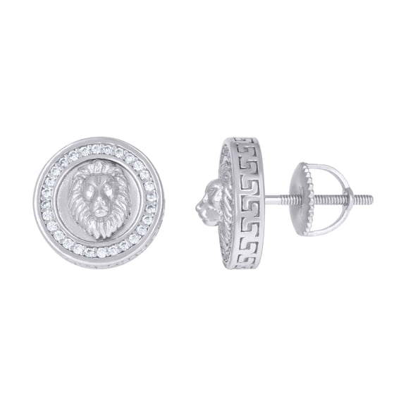 925 Sterling Silver Mens Cubic-Zirconia Lion Head Fashion Stud Earrings