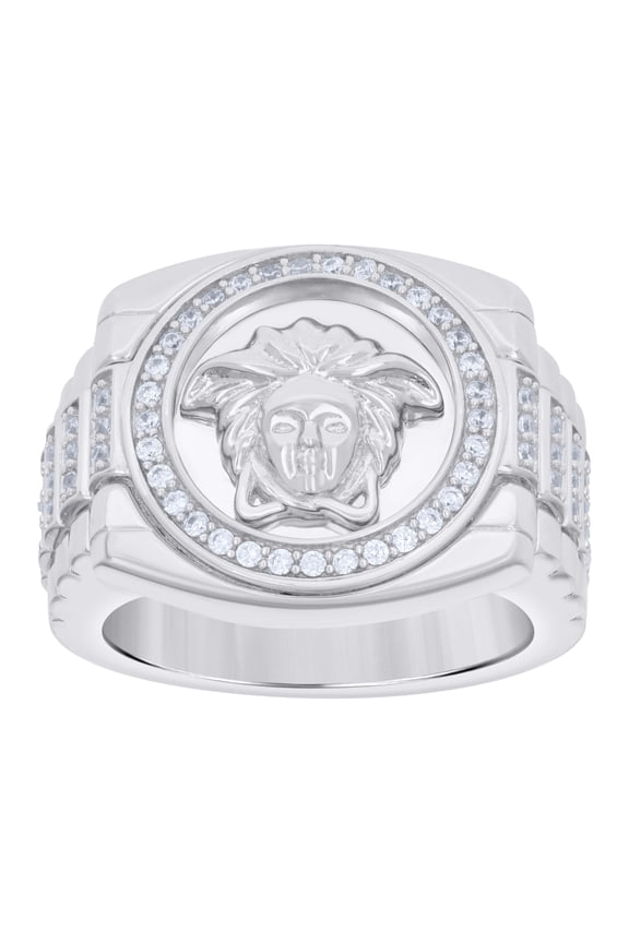 925 Sterling Silver Mens Cubic-Zirconia Medusa Egyptian Fashion Ring Size 10