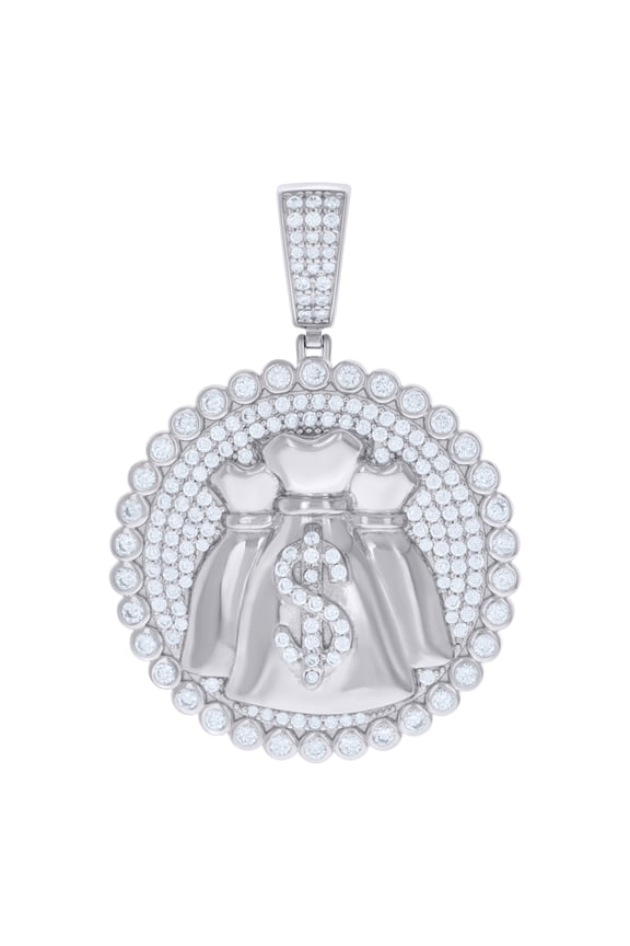 925 Sterling Silver Mens Cubic-Zirconia Money Bag Currency Fashion Charm Pendant