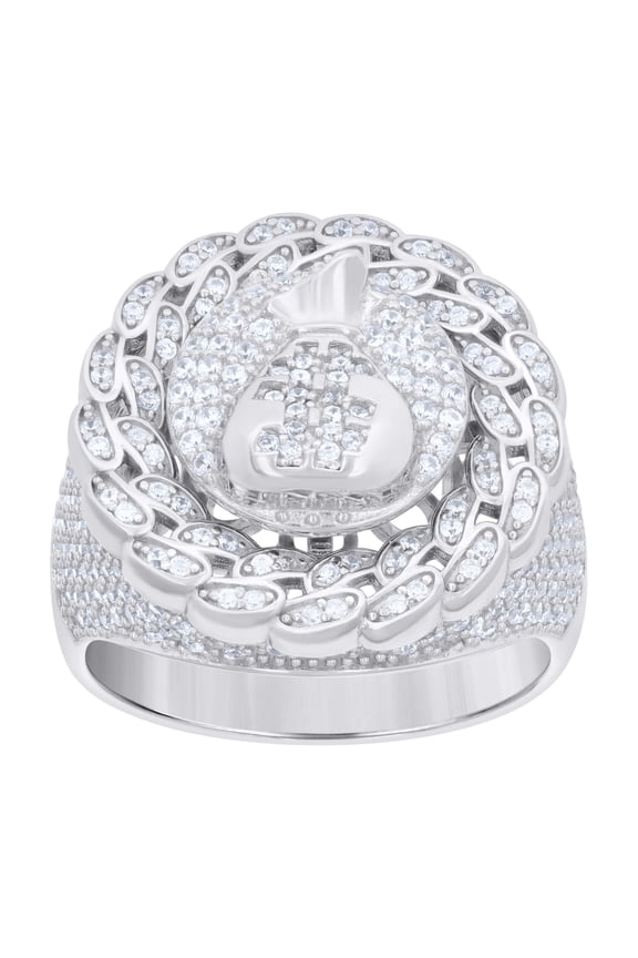925 Sterling Silver Mens Cubic-Zirconia Moneybag Currency Ring Size 9