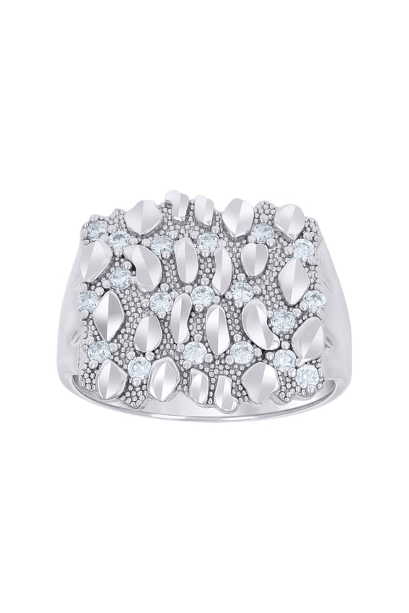 925 Sterling Silver Mens Cubic-Zirconia Nugget Fashion Ring Size 13