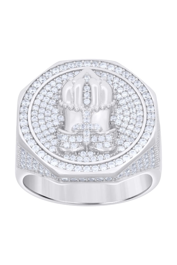 925 Sterling Silver Mens Cubic-Zirconia Praying Hands Symbol Religious Ring Size 9