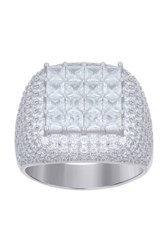925 Sterling Silver Mens Cubic Zirconia Princess-Cut Square Size-8 -12.5mm Ring