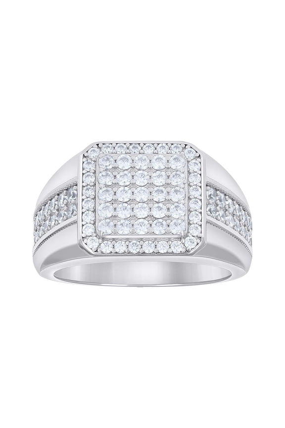 925 Sterling Silver Mens Cubic-Zirconia Square Head Fashion Ring Size 10