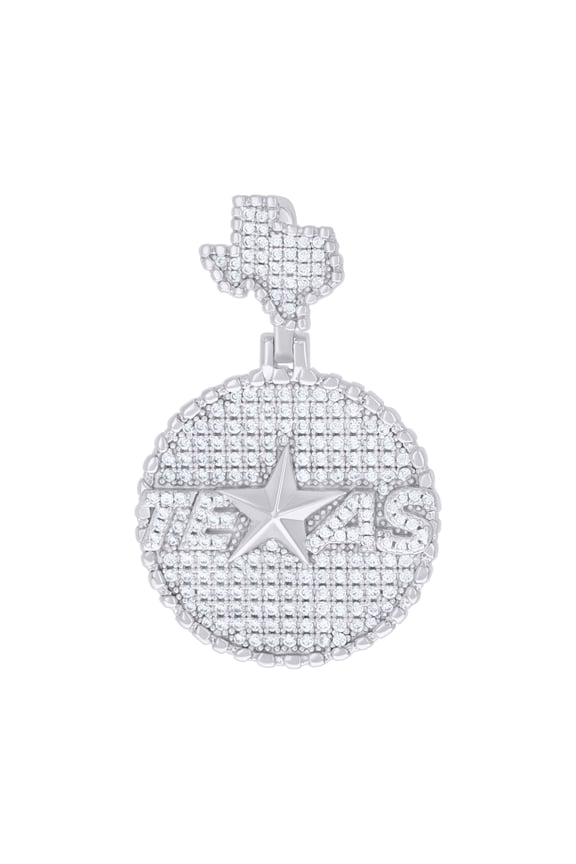 925 Sterling Silver Mens Cubic-Zirconia Texas American States Globe & Maps Charm Pendant
