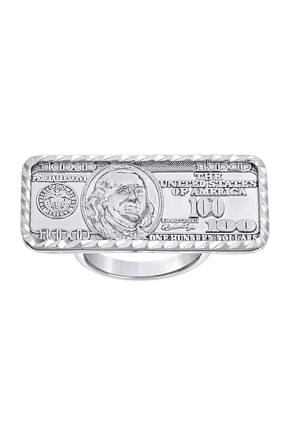 925 Sterling Silver Mens Dollar Bill Currency Fashion Ring S9 17.8x40.7mm Wide Size 9 Ring for Men
