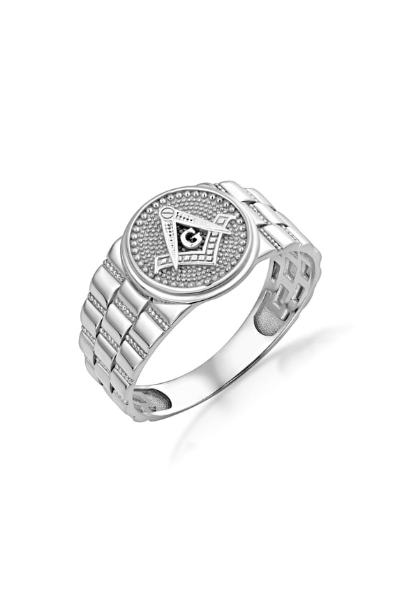 .925 Sterling Silver Mens Freemasons Signet RingSize 6