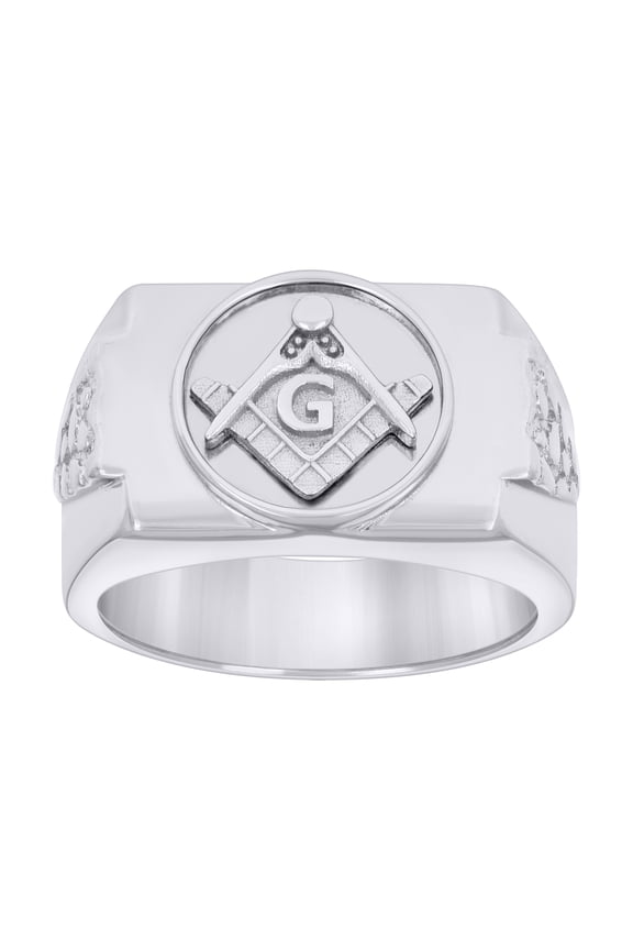 925 Sterling Silver Mens Masonic Symbol Fashion Ring Size 10