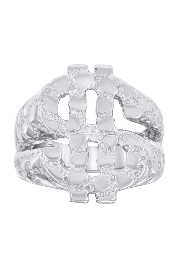 925 Sterling Silver Mens Nugget Dollar Sign Currency Ring Size 10