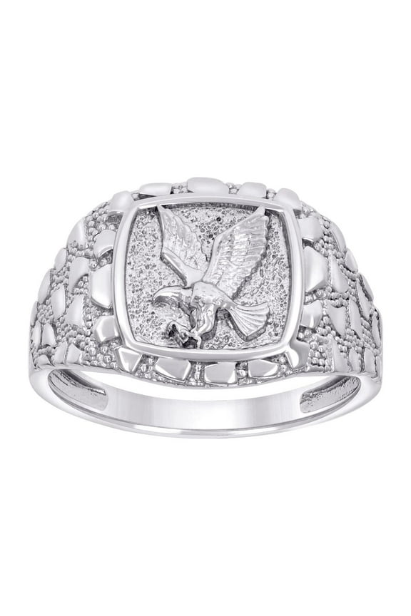 925 Sterling Silver Mens Nugget Eagle Bird Patriotism Symbol Ring 17.5mm Long Size 11 Ring for Men