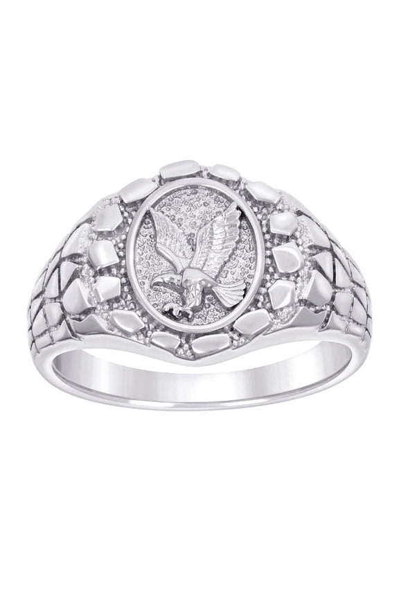 925 Sterling Silver Mens Nugget Eagle Bird Wildlife Ring 14.4x14.4mm Wide Size 10 Ring for Men