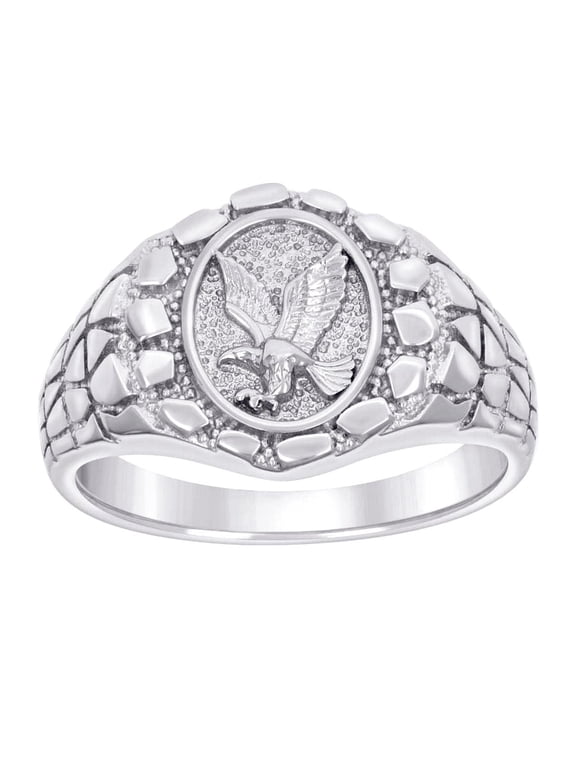 925 Sterling Silver Mens Nugget Eagle Bird Wildlife Ring 14.4x14.4mm Wide Size 9 Ring for Men