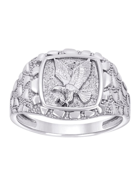 925 Sterling Silver Mens Nugget Eagle Bird Wildlife Ring 15x15mm Wide Size 10 Ring for Men