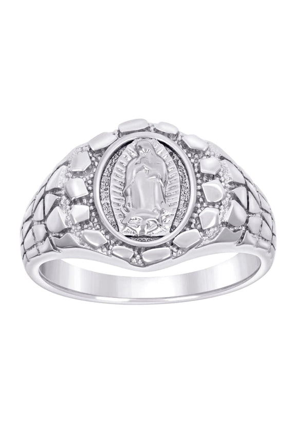 925 Sterling Silver Mens Nugget Guadalupe Religious Ring 14.4x14.4mm Wide Size 10 Ring for Men