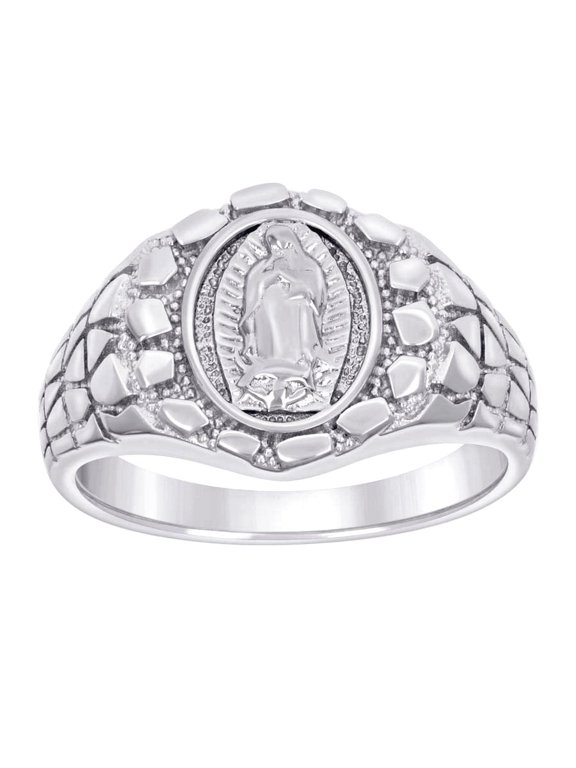925 Sterling Silver Mens Nugget Guadalupe Religious Ring 14.4x14.4mm Wide Size 9 Ring for Men