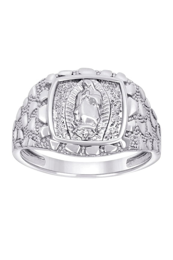 925 Sterling Silver Mens Nugget Guadalupe Religious Ring 14.6x14.6mm Wide Size 10 Ring for Men