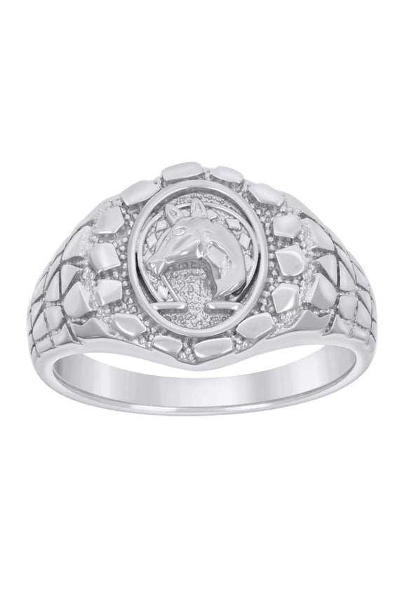 925 Sterling Silver Mens Nugget Horse Head Horseshoe Good Luck Ring Size 11